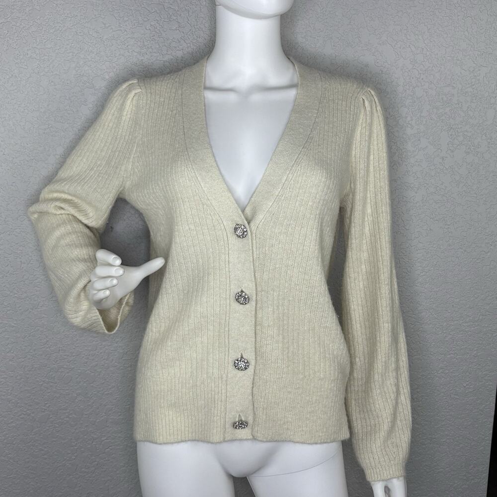 TALBOTS Cardigan Sweater Shimmer Glitter Wool Blend Ivory Neutral Size M